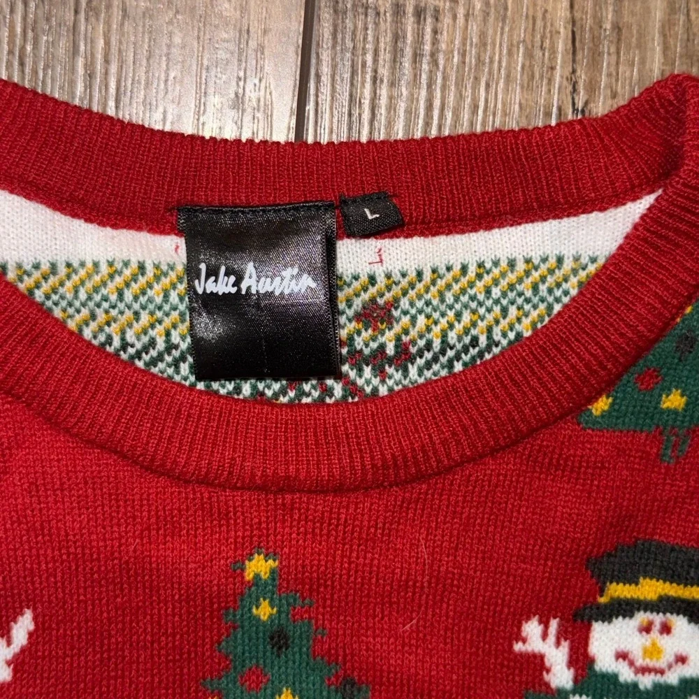 Jake Austin Mens Red Ugly Christmas Sweater Snowman Tree Snowflake Large